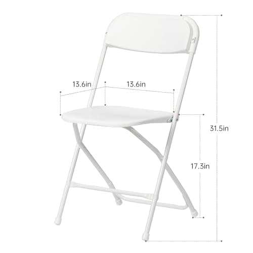 Winlice 10 PCS Plastic Folding Chair, Portable Commercial Chair, 450 LB Capacity Premium Plastic Folding Chairs, Folding Chair for Wedding Party Outdoor Indoor, Stackable Folding Chairs White 3