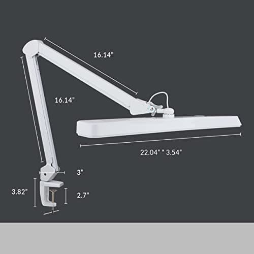 Neatfi XL 2,500 Lumens 30W LED Task Lamp for Manicure Table, Crafts, Workbench, Office - 22” Wide Shade Desk Light | Eye-Caring 6500K | 4-Level Brightness | Clamp Mount (Non-CCT, White) 7