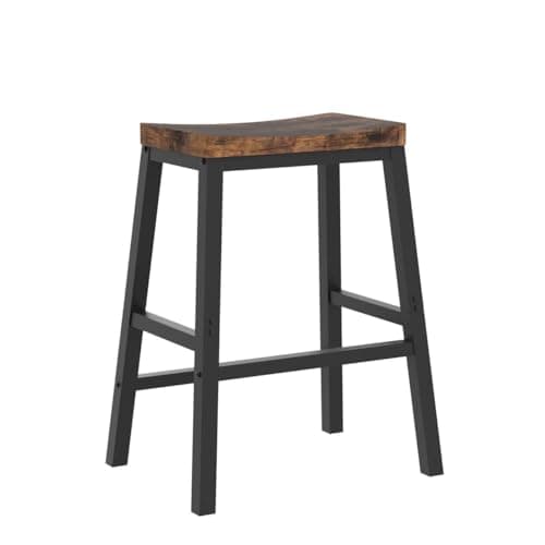 HOOBRO Bar Stools, Set of 2 Bar Chairs, 23.6 Inch Saddle Stools, Kitchen Counter Seat with Footrests, Industrial Barstools for Dining Room, Kitchen, Counter, Rustic Brown and Black BF02MD01 5
