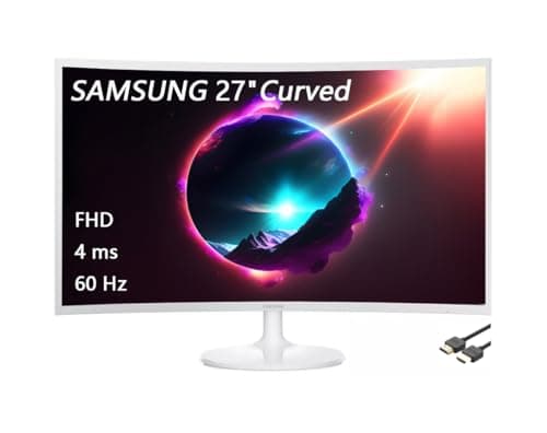 Samsung 27" CF391 Series LED Curved Monitor, 60Hz Refresh Rate, 4ms, Slim Bezel Design, HDMI, VGA, Eye Saver, White, with GSF HDMI Cable