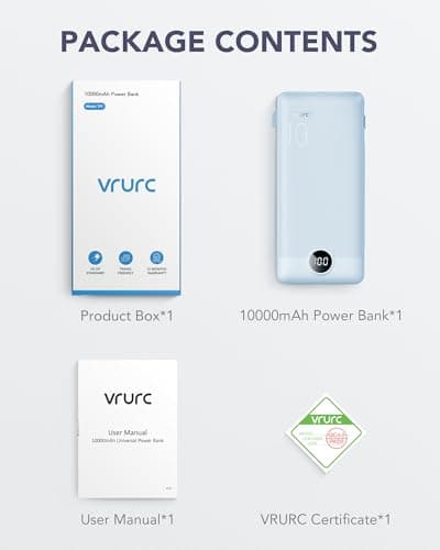 VRURC Portable Charger Built-in Cables and AC Wall Plug, USB C Power Bank 10000mAh, Travel Essentials Phone Charger Compact Lightweight External Battery Pack for Smart Phones, Tablets etc-Blue 8