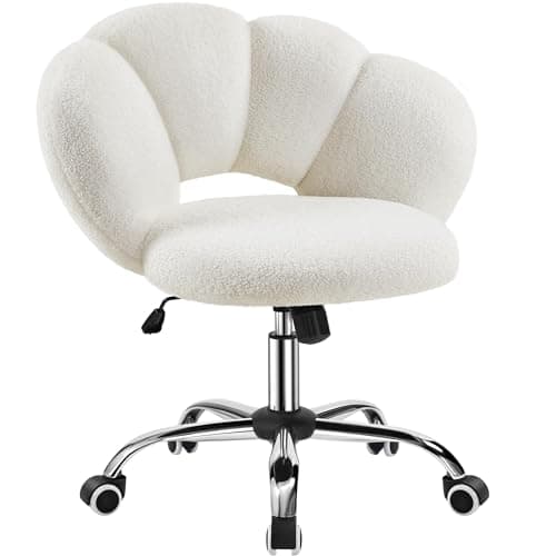 Yaheetech Boucle Upholstered Desk Chair Cloud-Shaped Vanity Chair Adjustable Home Office Computer with Rolling Wheels for Living Room, Bedroom White