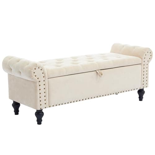 Dowiean 51" Storage Ottoman Bench, End of Bed Bench for Bedroom, Storage Ottomans for Foot of Bed, Chenille Upholstered Benches, Window Benches for Living Room, Entryway, Beige
