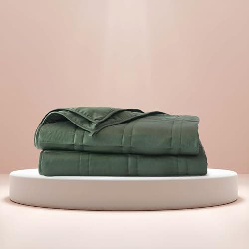 Baloo Weighted Blanket for Adults 15 lb (Spruce Green, 60"x80") | Cool & 100% Cotton | Machine Washable & Dryer Safe | Glass Microbead Fill