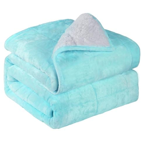 Alomidds Weighted Blanket Queen Size 15lbs 60x80 inches, Sherpa Heavy Blankets for Adults,Fluffy Warm Sherpa & Cozy Soft Flannel Thick Gravity Blanket for All-Season with Glass Beads, Aqua