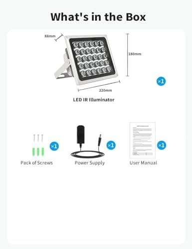 Lonnky IR Illuminators 30 LEDs 850nm Long Range Illuminator Up to 330ft/100m 90 Degree Wide Angle Infrared Flood Light IP67 Waterproof for Security Camera IR Light Indoor&Outdoor 8