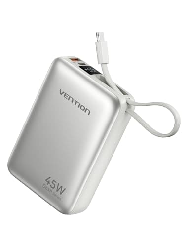 VENTION 45W Power Bank, CCC Certified 20000mAh with Built-in USB-C Cable, Fast Charging Travel Portable Charger with LED Digital Display for iPhone 17/16/15 Xiaomi Galaxy S26/S25 iPad Laptop(Beige)