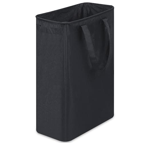 efluky Slim Laundry Basket, Narrow Laundry Hamper with Handles, Collapsible Dirty Clothes Hamper, Tall Laundry Bin for Laundry Room, Dorm and Bedroom, 12.7 Gallons(48L) Black