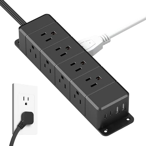 40W Fast Charging Under Desk Power Strip with Switch,12 Outlet Mountable Power Strip with 4 USB,1200J Surge Protection,6FT Flat Extension Cord Black