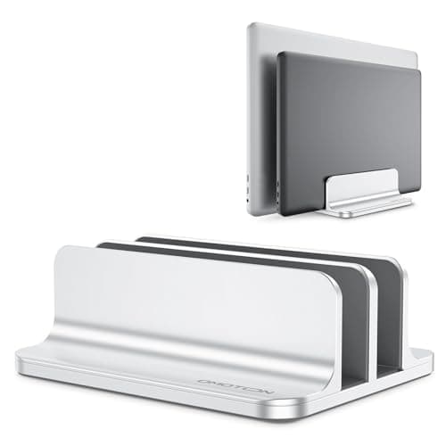 OMOTON Vertical Laptop Stand [Updated Double Version], Desktop Aluminum Mac Book Stand with Adjustable Dock Size, Fits All Mac Book, Surface, Chrome Book and Gaming Laptops (Up to 17.3 inch) (Silver)