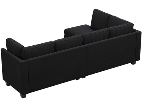 Belffin 4 Seater Sectional Sofa with Reversible Chaise, Velvet L Shaped Sofa Sectional Couch with Convertible Storage Ottoman Black 9