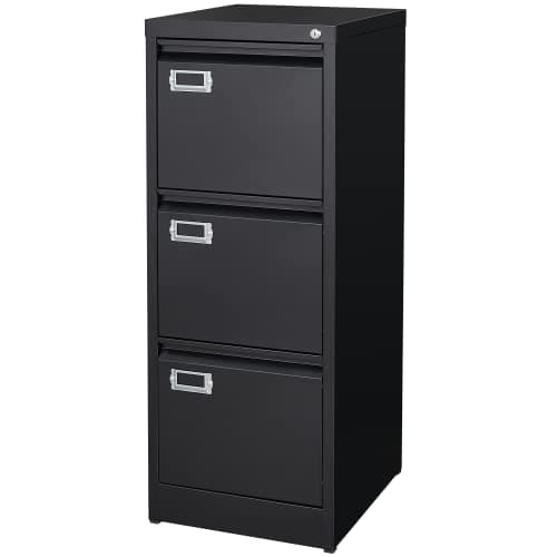 BYNSOE 3 Drawer File Cabinet with Lock Metal Vertical File Cabinet Office Home Narrow File Cabinet for A4 Legal/Letter Size,Assembly Required (Black, 3 Drawers-Vertical)