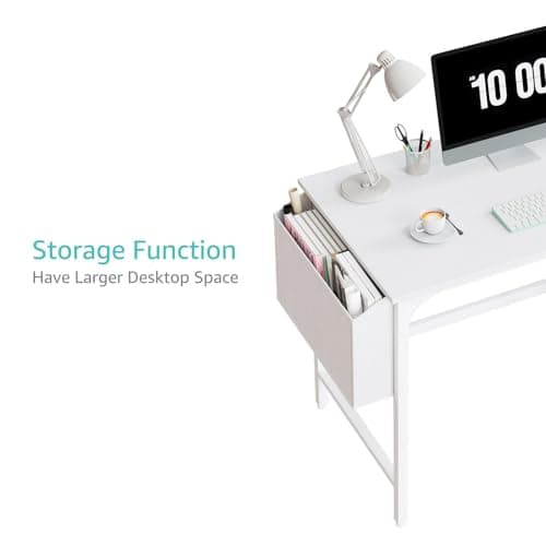 Lufeiya White Small Desk with Drawers - 40 Inch Computer Desk for Small Space Home Office, Modern Simple Study Writing Table PC Desks 7