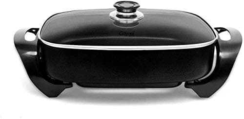 Caynel Professional Non-stick Copper Electric Skillet Jumbo, Deep Dish with Tempered Glass Vented Lid, Upgrade Thermostat, 16”x 12”x 3.15”- 8 quart (16 * 12 Black)