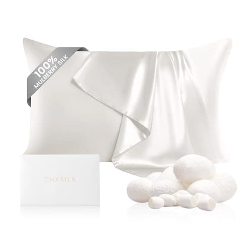 THXSILK 100% Silk Pillowcase for Hair and Skin, Both Sides Grade 6A+ 22 Momme Mulberry Silk Pillow Case with Hidden Zipper, Soft & Smooth White Pillowcase(1pc, Queen Size 20"x30")