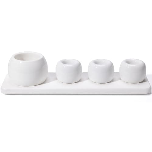 Dersyer 4 Pack Mini Ceramic Toothbrush Holder Stand with 1 Pack Water Absorbing Stone for Bathroom Vanity Countertop, Electric Toothbrush Organizer, White