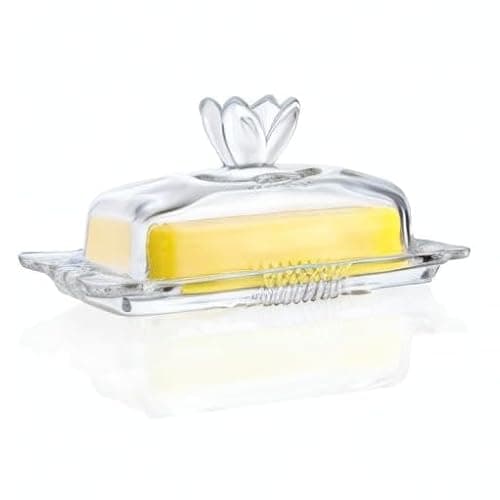 7'' Glass Butter Dish with Lid - Elegant Countertop Butter Container Holds,Clear Butter Keeper for Home Kitchen Decor,Dishwasher Safe 10