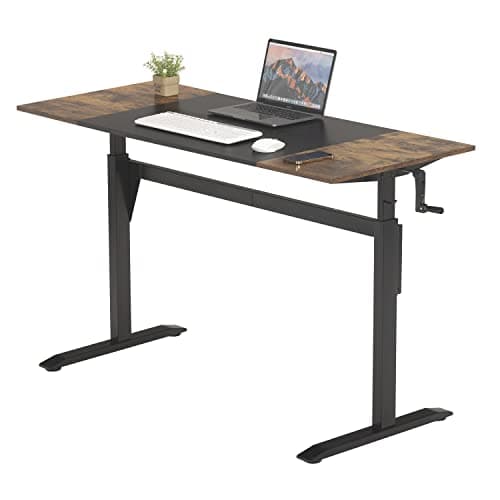 UNICOO - Crank Adjustable Height Standing Desk, Height Adjustable Game Desk, Home Office Table, Computer Table 55 * 23.6 in Tabletop (XJH-C-55 Rustic Brown+Black)