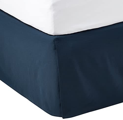 Amazon Basics Lightweight Pleated Bed Skirt, Fade Resistant, Wrinkle Resistant, Machine Washable, Queen, Navy Blue