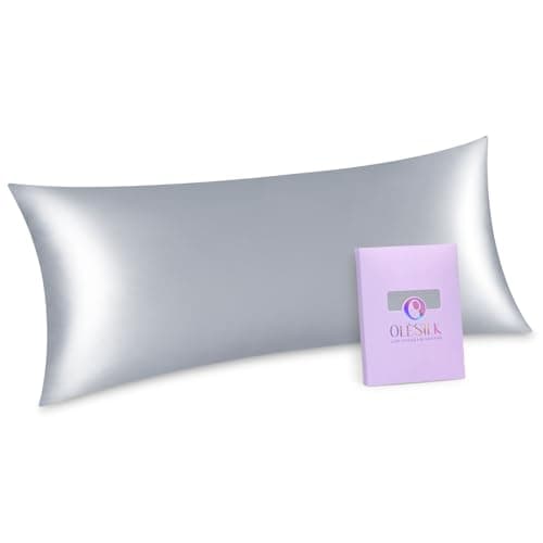 OLESILK Silk Body Pillowcase 20x54 Zippered: 100% Mulberry Silk for Hair and Skin, Breathable and Soft for Pregnant and Family, Silver Grey