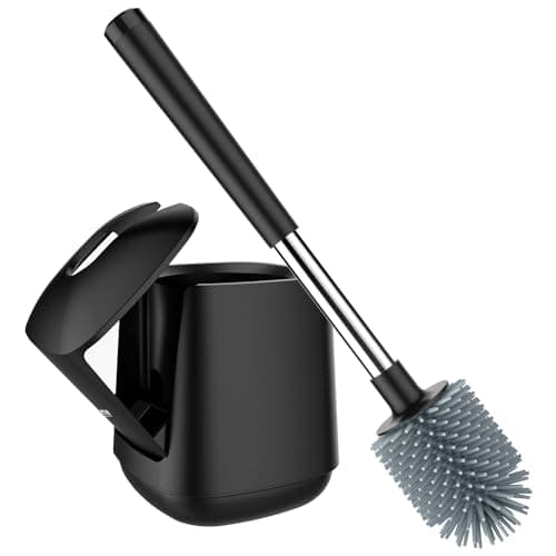 SetSail Silicone Toilet Bowl Brush and Automatic Holder Toilet Brush for Bathroom with Holder Ventilated Toilet Cleaner Brush for Toilet Scrubber Cleaning, Black