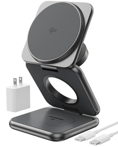 Foldable 3 in 1 Charging Station, Qi2-Certified 15W Magnetic Wireless Charger Stand, KU XIU X40Q Aluminum Alloy Travel Charger for iPhone 17/16/15/14, 5W for Apple Watch, AirPods, 45W PD Adapter, Gray