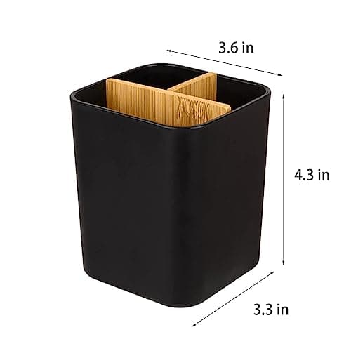 Bamboo Toothbrush Holder for Bathrooms, 3 Slots Toothbrush and Toothpaste Holder Bathroom Counter Organizer for Electric Toothbrushes, Floss, Razors - Black 6