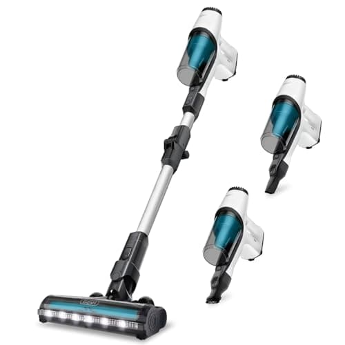 Gevi Cordless Vacuum Cleaners for Home, Cordless Stick Vacuum with Bendable Wand, Flexible Brush and Ultra Lightweight, Up to 45mins Detachable Battery, Quick Clean-Up for Hard Floor, Carpet, White