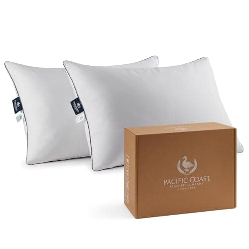 Pacific Coast Goose Feather and Down Bed Pillows Standard Size Set of 2, Hotel Pillow for Sleeping, Downproof, Soft, Fluffy, 100% Cotton Shell