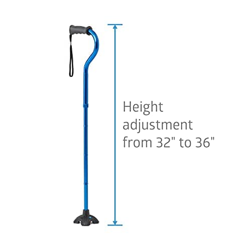 Medline Offset Folding Cane, 4-Point Base With Cushioned Gel Handle, Supports Up To 350 lbs, Blue 5