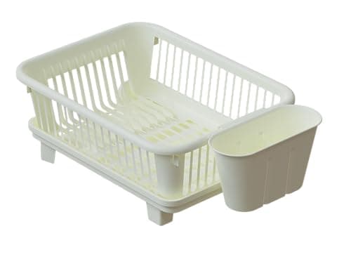 Stanplas 3pc Large Dish Drying Rack, Space Saving Dish Rack for Kitchen Counter, Plastic Dish Rack with Cutlery Holder and Dish Drainer 6