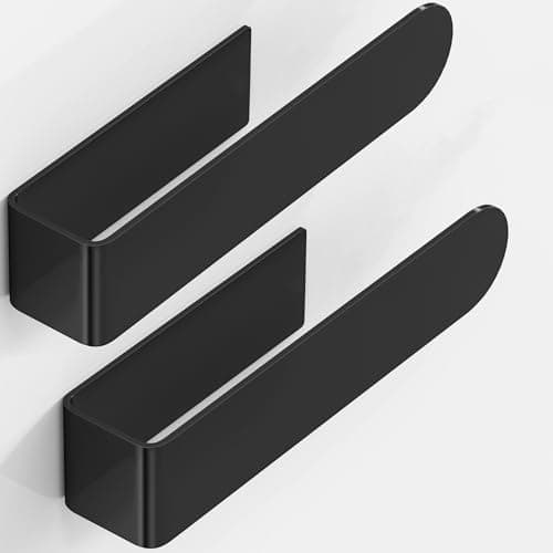 Hand Towel Holder, Self Adhesive Towel Racks for Bathroom Wall Mounted, 8 Inch Square Hand Towel Bar Stick on Wall for Kitchen Cabinet RV, Black (2 Pack) 8