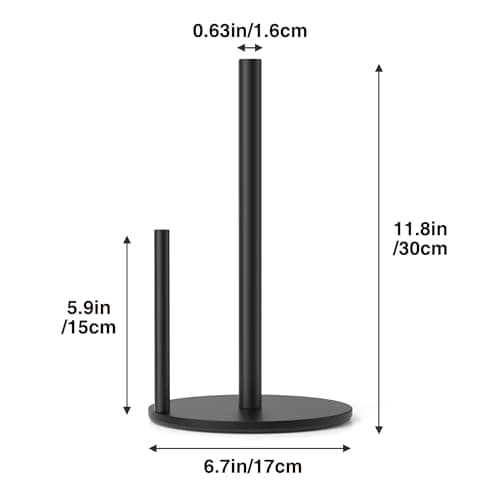 Paper Towel Holder Black, Premium Stainless Steel Kitchen Roll Dispenser, Countertop Roll Organizer with Weighted Base 5