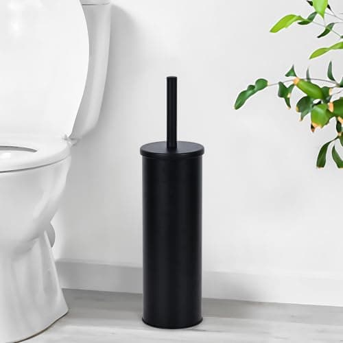 Deep & Sturdy Toilet Bowl Brush with Holder - Durable Scrubbing - Toilet Cleaners - Household Essentials - Silicone Brush - Bathroom Cleaner - Cleaning Supplies - Household Supplies, Matte Black