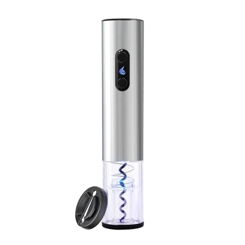 ELMWAY Battery Operated Electric Wine Opener by ELMWAY - Stainless Steel Electric Corkscrew with LED Light & Foil Cutter, Simple Push-Button Operation for Wine Lover (Silver, 4 x AA Not Included)