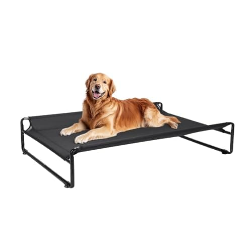Veehoo Original Outdoor Elevated Dog Bed, Cooling Raised Dog Cot for Large Dogs, Portable Standing Pet Hammock Platform with Washable Breathable Mesh, No-Slip Feet, Large, Black, CWC2201
