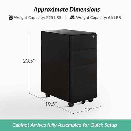 EcoHarbor Living 3 Drawer Small File Cabinet with Lock, Metal Filing Cabinets for Home Office, Anti-Tilt Rolling and Under Desk Cabinet for Letter/Legal/A4 File, Pre-Assembled, Black 2