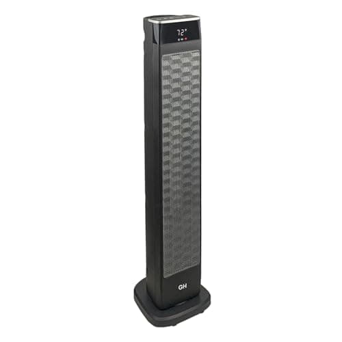 Good Housekeeping Oscillating Ceramic Tower Space Heater with Remote, 30", Black