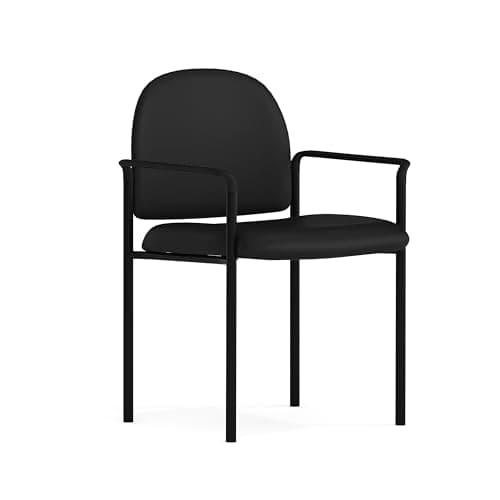 Flash Furniture Tiffany Side Reception Chair with Padded Armrests, Stackable Vinyl Waiting Room Chair for Commercial or Residential Use, Black