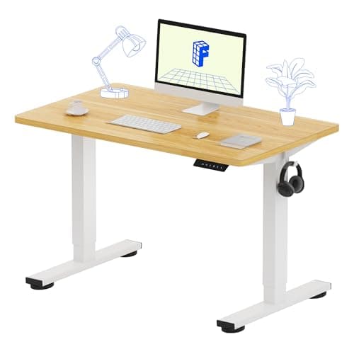 FLEXISPOT EN1 One-Piece Standing Desk 40 x 24 Inches Height Adjustable Desk Electric Sit Stand Up Desk Home Office Desks Computer Workstation (White Frame + Maple Desktop)