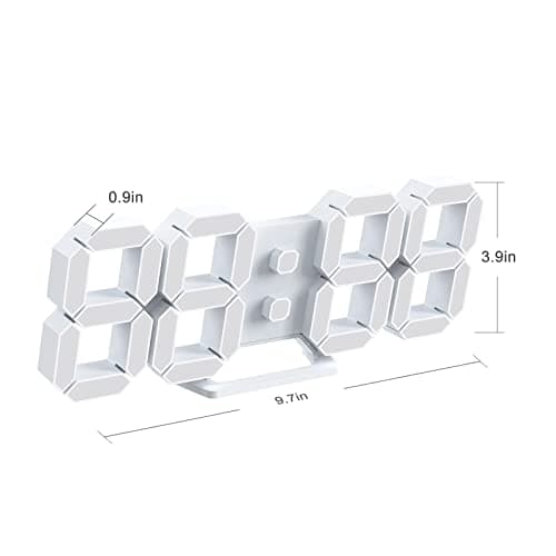 Deeyaple LED Clock, 3D Digital Wall & Desk Alarm Clock with Snooze, Dimmable Display, Time Memory, 12/24H Date & Temperature, Remote Control Night Light for Bedroom, Office, Kitchen, Home (White) 7