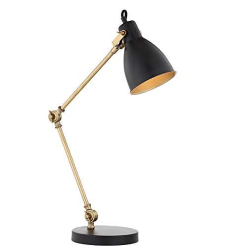 JONATHAN Y 24" Black/Brass Gold LED Metal Task Lamp, Modern Industrial Adjustable Desk Lamp for Home Office Bedroom, Silk-Wrapped Cord, UL Listed, LED Bulb Included JYL6003A