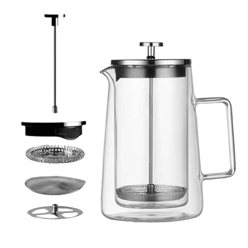 PanSukided French Press Coffee Maker 34Oz (1 Liter), DoubleWall Insulated Borosilicate Glass, Heat-Resistant Design, Stainless Steel Filter for Coffee, Tea & Cold Brew 5