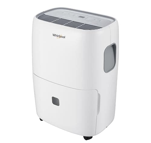 Whirlpool Energy Star 50-Pint Portable Dehumidifier with Built-in Pump, Auto-Shutoff and Timer, Home Dehumidifier and Moisture Absorber For Basement, Garage, Living Room in White