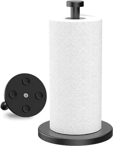 VEHHE Black Paper Towel Holder Countertop, Stainless Steel Paper Towel Holder Stand with Weighted Base Suction Cups for Kitchen Bathroom