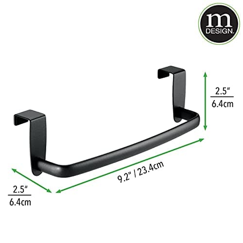 mDesign Steel Metal Wire Over Cabinet Towel Rack Storage Organizer - Hang on Cabinet or Door - Towel Bar Holder for Kitchen - Holds Hand Towels, Washcloths - Spira Collection - Matte Black 8