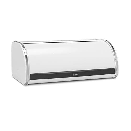 Brabantia Roll Top Bread Box (Fresh White) Large Grip Front Opening, Partially Flat Top Bread Box, Fits 2 Loaves, Ideal for Kitchen Counter