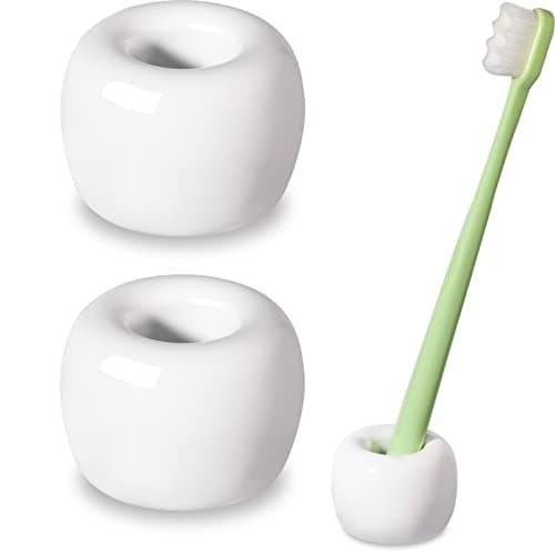 Travel-Friendly Mini Ceramics Toothbrush Holders for Bathroom Decor Vanity Countertops, Space Saver, White, 2 Pack
