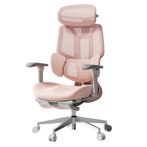 Hbada E3 Air Ergonomic Office Chair, Big and Tall Office Chair - with 3-Zone Dynamic Lumbar Support, 3D Adjustable Headrest, 4D Adjustable Armrests, Swivel, Pink(with Footrest)