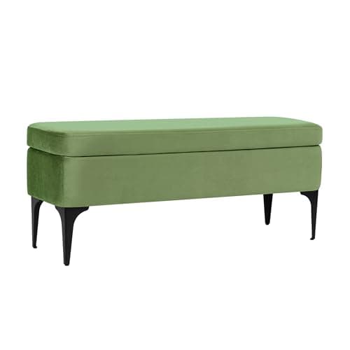 HomePop Upholstered Storage Bench with Metal Leg, 42" W, Green Velvet